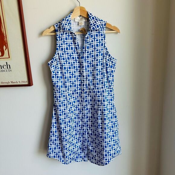 Vintage Julie Brown Mod Blue & White Sleeveless‎ Dress – Size 4 – 60s Style - Picture 2 of 12